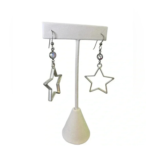 2” Handmade Western Star Cutout dangled silver Earrings - Picture 5 of 7